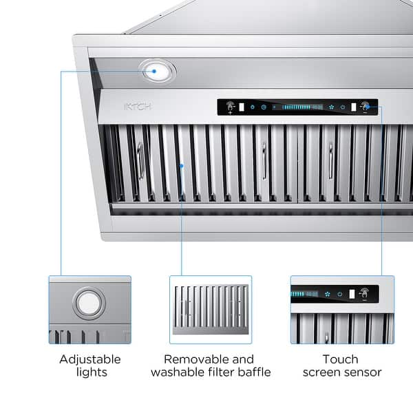 IKTCH 36 Inch Builtin/Insert Range Hood 900 CFM Quiet and Efficient Smoke and Odor Elimination
