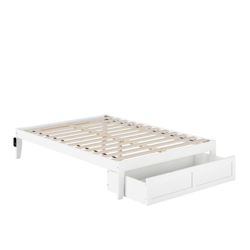Full Bed with Foot Drawer & USB Charger - Grey Finish, Slat Kit Included