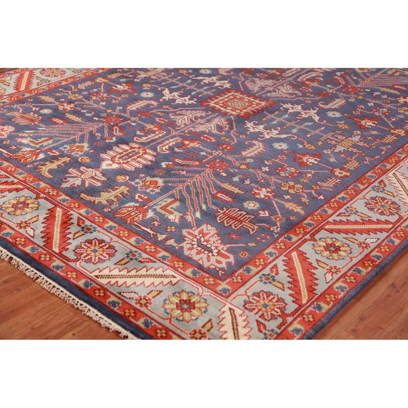 Hand Knotted Oriental 100% Wool Carpet Transitional All-Over Navy Blue & Blues Oushak Area Rug - 9' 11'' X 7' 9''