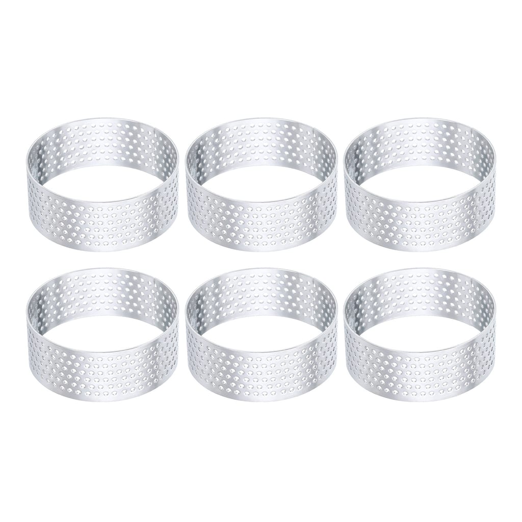 6Pcs Stainless Steel Cake Rings Round Perforated Baking Dessert Cake Ring