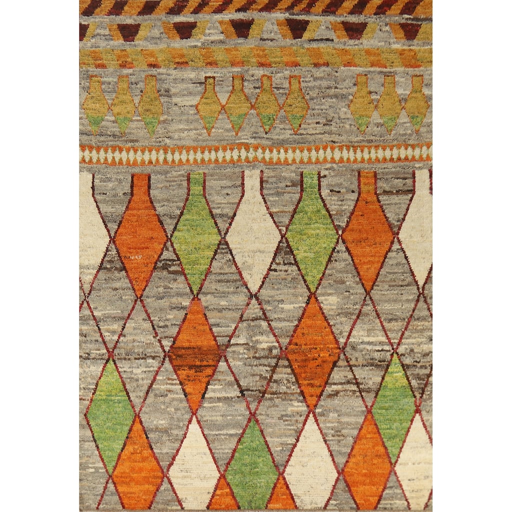 Geometric Moroccan Oriental Area Rug Handmade Multi-Color Wool Carpet - 7'2" x 10'0"