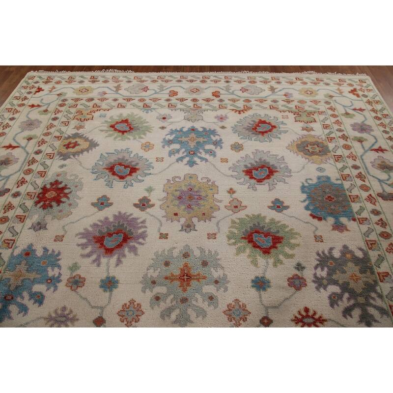 Hand Knotted Oriental 100% Wool Carpet Transitional All-Over Beige & Ivories Oushak Area Rug - 17' 10'' X 9' 1''