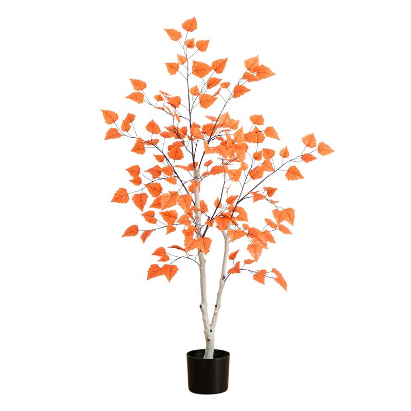 Paper Birch Fall Harvest Artificial Potted Tree - 4'