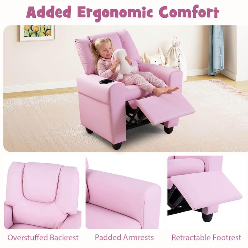 Costway Kids Recliner Chair with Cup Holder & Side Pocket Adjustable