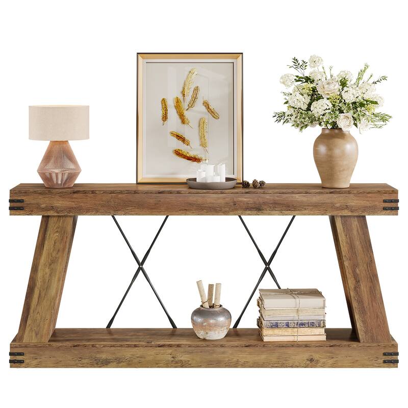 70.9” Farmhouse Console Table, Brown Entryway Table with Storage - Large