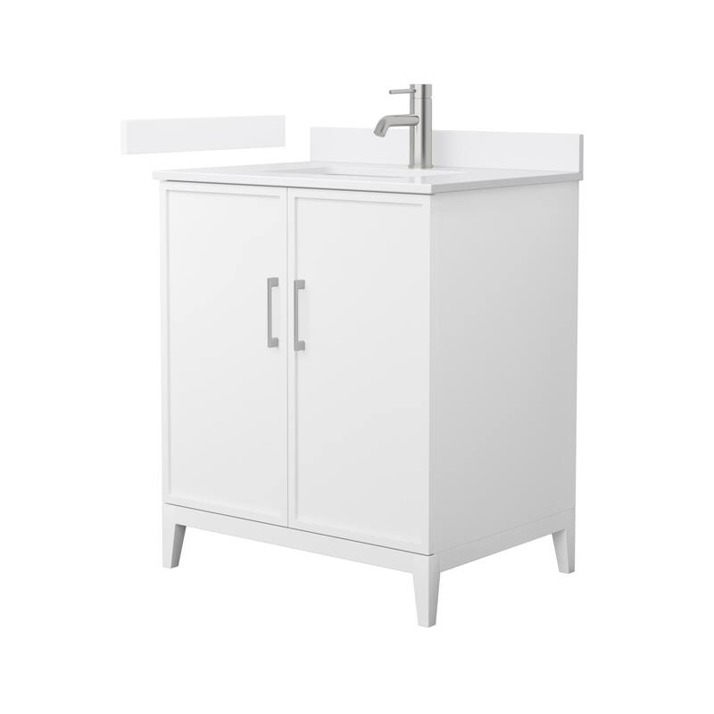 Elan 30-inch Single Vanity, Single Hole Quartz Top - White, Nickel Trim, White Quartz Top