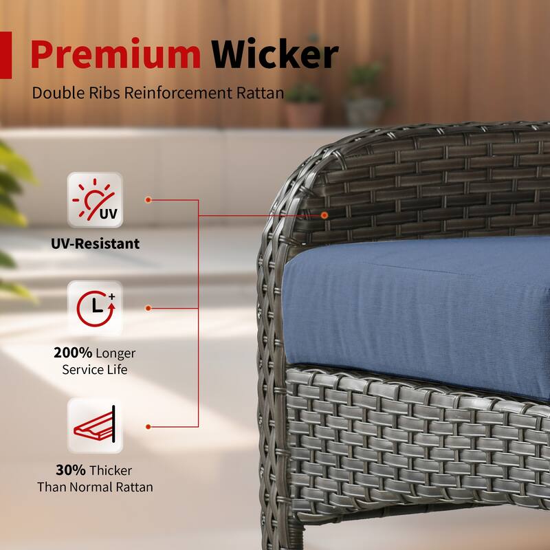 OVIOS 8 Pieces Outdoor Patio Swivel Chair Conversation Set with Fire Table