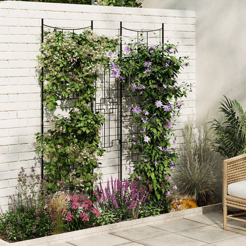 No Dig Dog Fence Outdoor - 66.9'' Tall Rustproof Animal Barrier with Gate, Decorative Garden Fence Panels