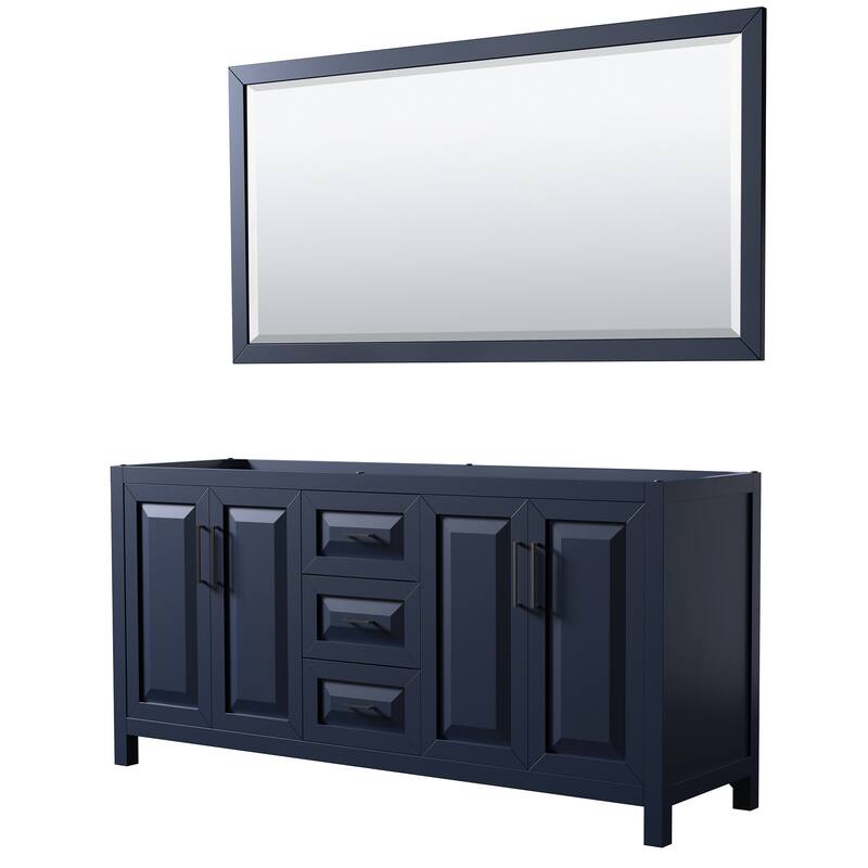 Wyndham Collection Daria 71" Double Free Standing Vanity Cabinet - - Dark Blue / Matte Black Hardware