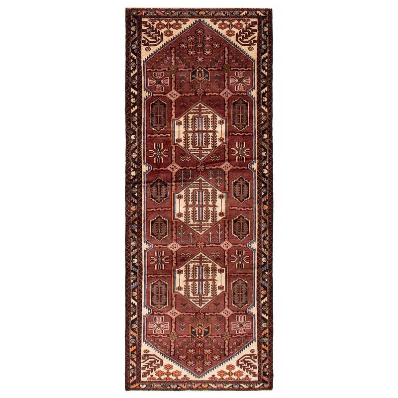 ECARPETGALLERY Hand-knotted Andelz Red Wool Rug - 3'9 x 9'10 - Dark Red - 3'9 x 9'10