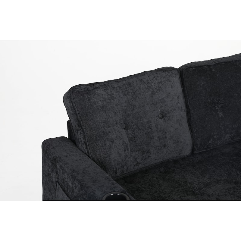Sofa Bed with Pull-Out Straps, Velvet Sleeper Sofa with Side Storage Bags, Convertible Lounge Chaise Loveseat Daybed