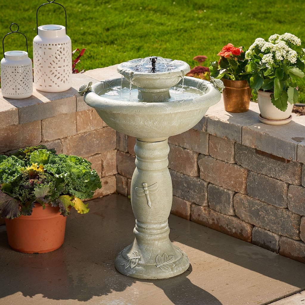 Country Gardens 2-Tier intelliSOLAR Fountain with Remote - Weathered Stone - N/A