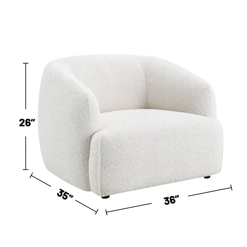 Chenille Upholstered Accent Chair with Curved Back Design in White