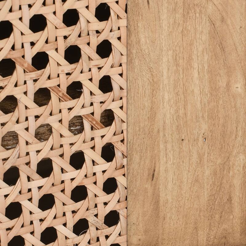 30 Inch Nightstand Table, Rattan Cabinet Doors and Drawer Fronts, Sandblasted Brown Mango Wood