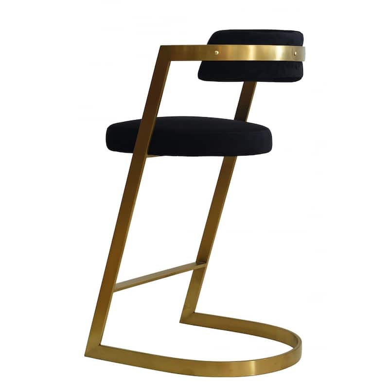 HomeRoots 26" Black and Gold Velvet and Stainless Steel Low Back Counter Height Bar Chair