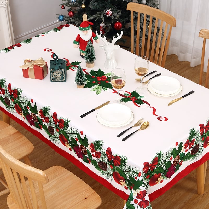 Rectangle Christmas Tablecloth, Spill-Proof Circular Table Cover for Xmas Decor