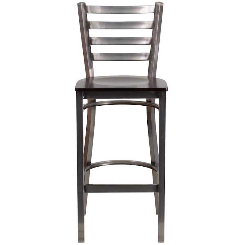 Clear Coated Ladder Back Metal Restaurant Barstool - 17"W x 18"D x 42.25"H
