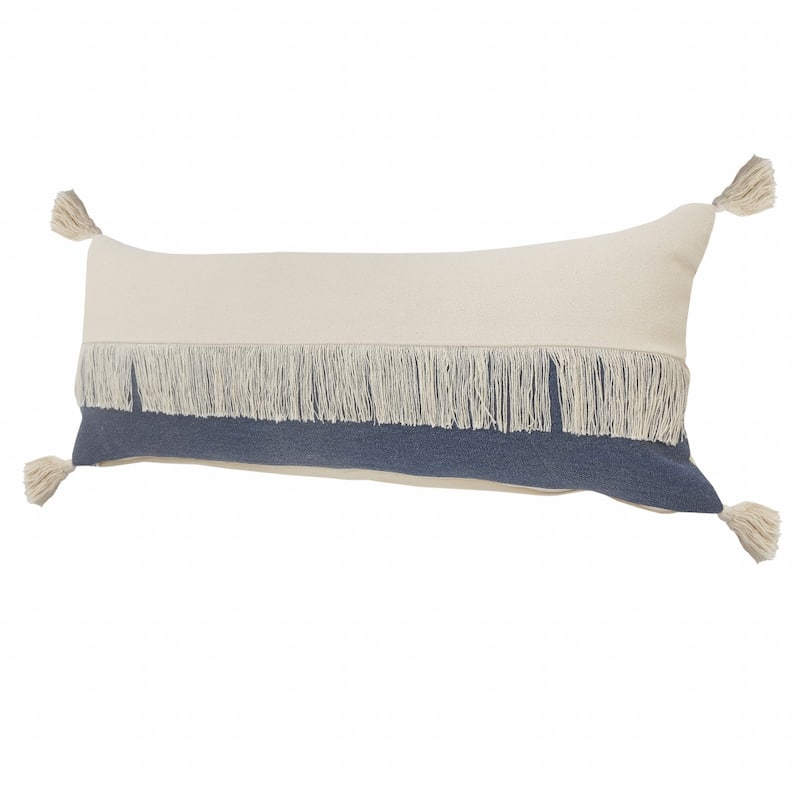 HomeRoots 14" X 36" Denim Blue And Off-White 100% Cotton Zippered Pillow