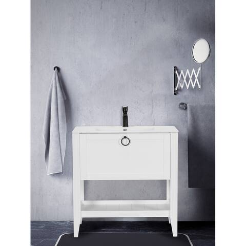 Giallo Rosso Sofia 32 Inch Modern Design Freestanding Single Sink Bathroom Vanity Set - No Mirror - White