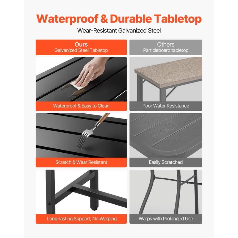 39” High Black Steel Patio Counter Height Bar Table with Rectangular Top for 1-2 People - 39.4” x 15” x 39”