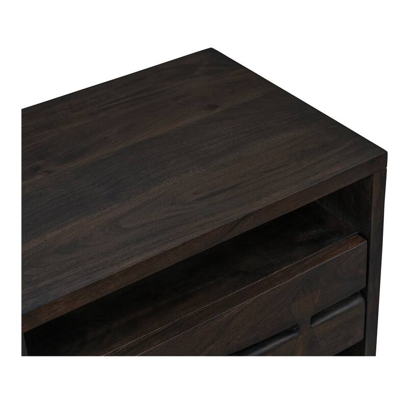 NADAAL STUDIOS Sterling Nightstand, Solid Acacia Wood with Live Edge Detail, Dark Brown