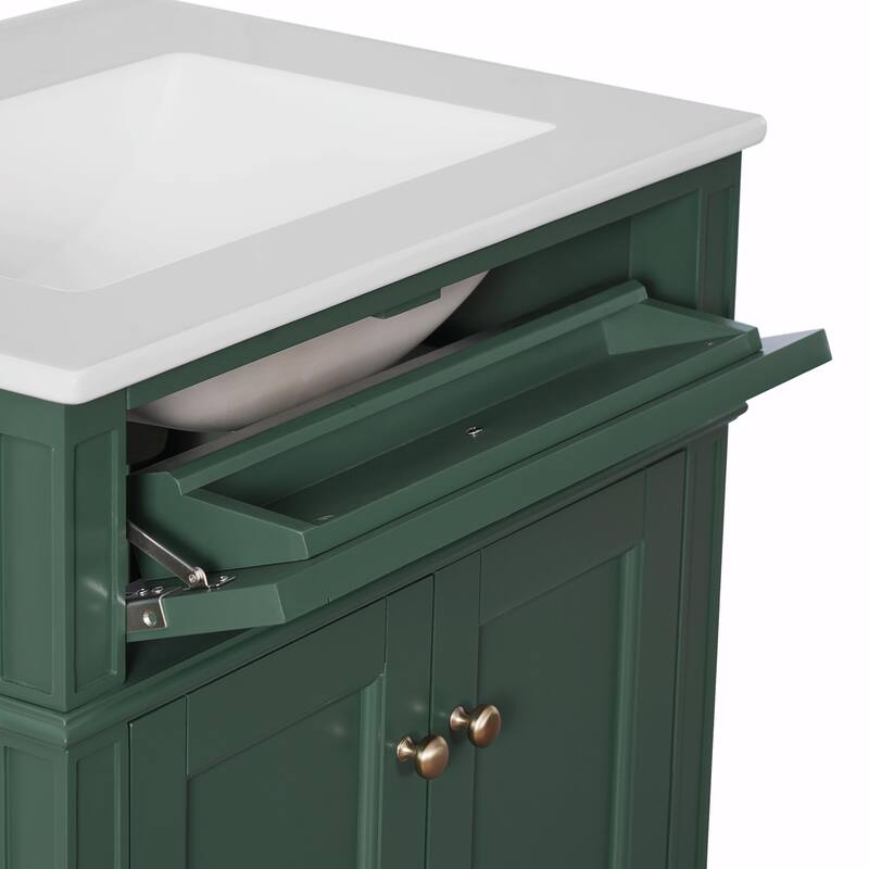 24" Bathroom Vanity with 2 Doors and Tip-Out Drawer - Bathroom Storage Cabinet with Sink