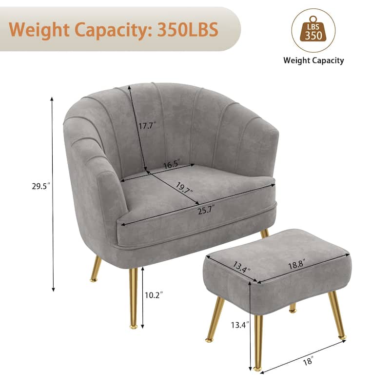 Andeworld Accent Chair with Ottoman, Upholstered Modern Single Sofa Side Chair,Comfy Barrel Club Living Room Armchair