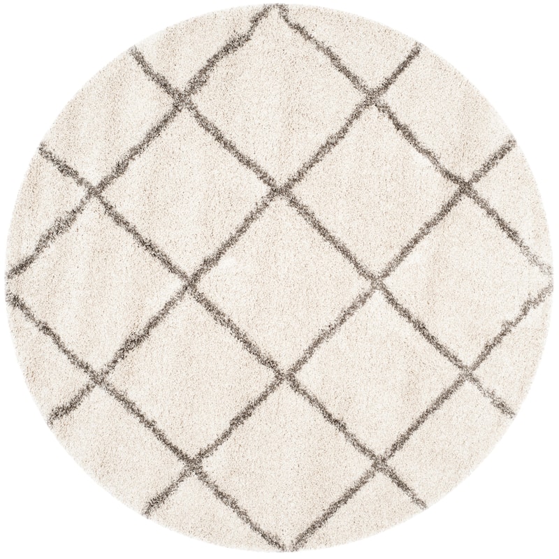SAFAVIEH Hudson Shag Estella Diamond Trellis 2-inch Thick Rug - 3' x 3' Round - Ivory/Grey