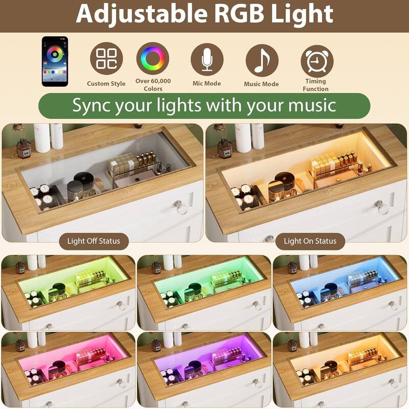 4 Drawer Dresser, Storage Cabinet for Bedroom, Hallway, Closet with RGB LED Light