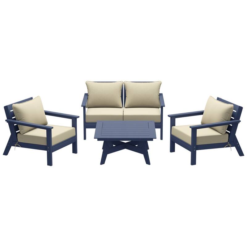Birchwood All Weather HDPE Outdoor Patio Navy Blue Deep Seating Conversation Set (5-Piece Set)