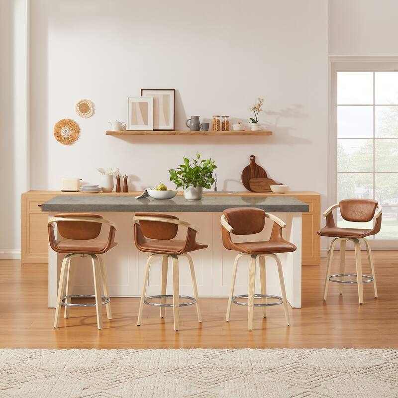 Art Leon Poplar Wood and Upholstered Swivel Barstool
