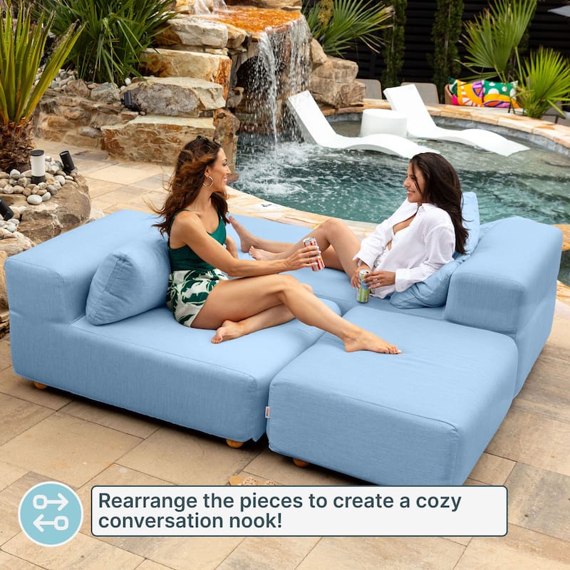 Jaxx Vada Outdoor Sun Lounger Loveseat Luxurious Modular Double Chaise and Conversation Nook - 72" W x 79.5" D x 25.5" H