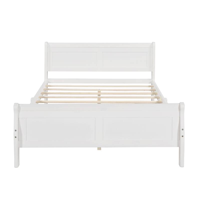 Queen Size Wood Platform Bed with Headboard and Wooden Slat Support