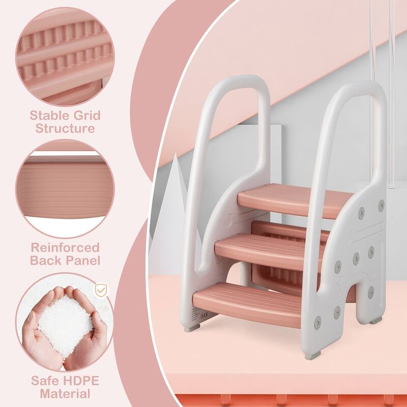 Gymax Three-Step Stool for Toddlers Children Step up Leaning Helper