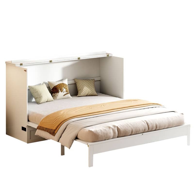 Murphy Bed with Extra-Large Storage Drawers‌ - White - Queen