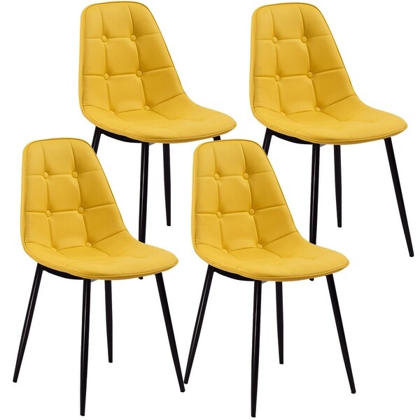 Shop Costway PU Leather Set of 4 Dining Chair Tufted Accent Yellow