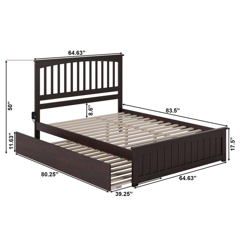 Mission Wood Platform Bed with Matching Footboard and Twin XL Trundle
