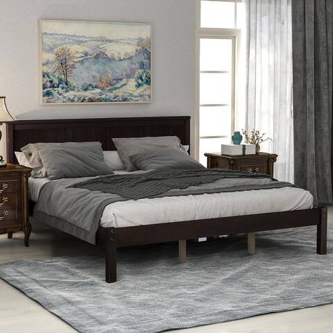 Queen Platform Bed with Headboard, Wood Slat Support, No Box Spring Needed, Espresso