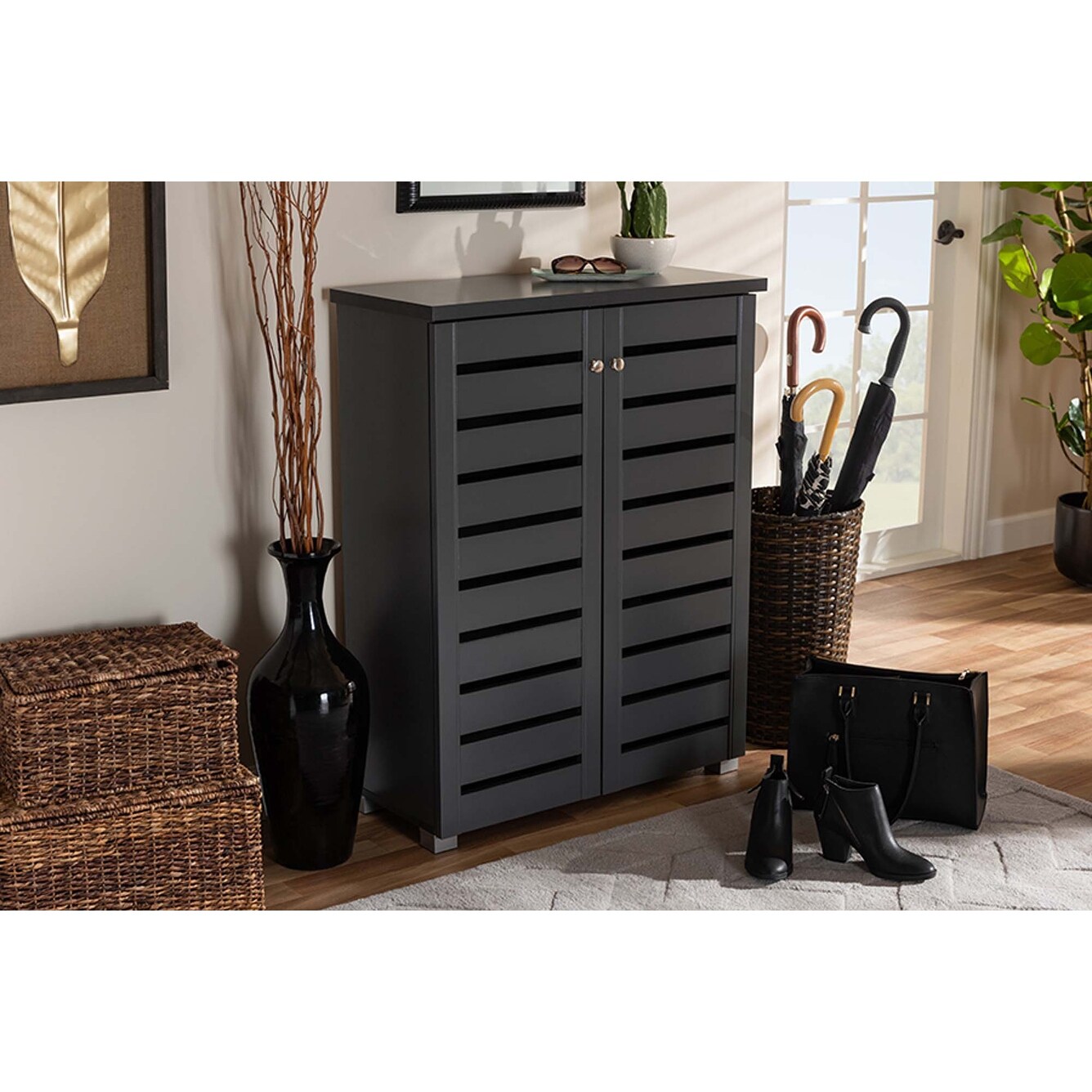Shop Verdell Dark Gray 2 Door Wooden Entryway Shoe Storage Cabinet Grey Overstock 31490595