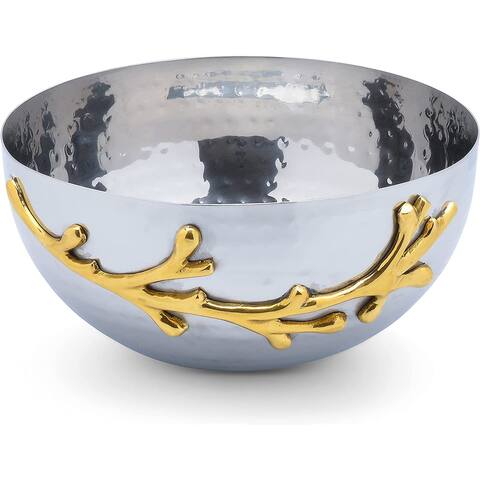 Berkware Two Tone Nickel Plated Decorative Serving Bowl with Gold Leaf Design