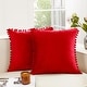 preview thumbnail 12 of 19, Deconovo Set of 4 Velvet Pom-Pom Pillow Covers Multiple Sizes 24x24 Inch - Red