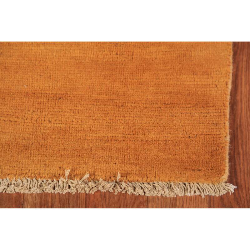 Modern Gabbeh Oriental Rug Hand-Knotted Solid Orange Wool Carpet - 3'2" x 5'7"