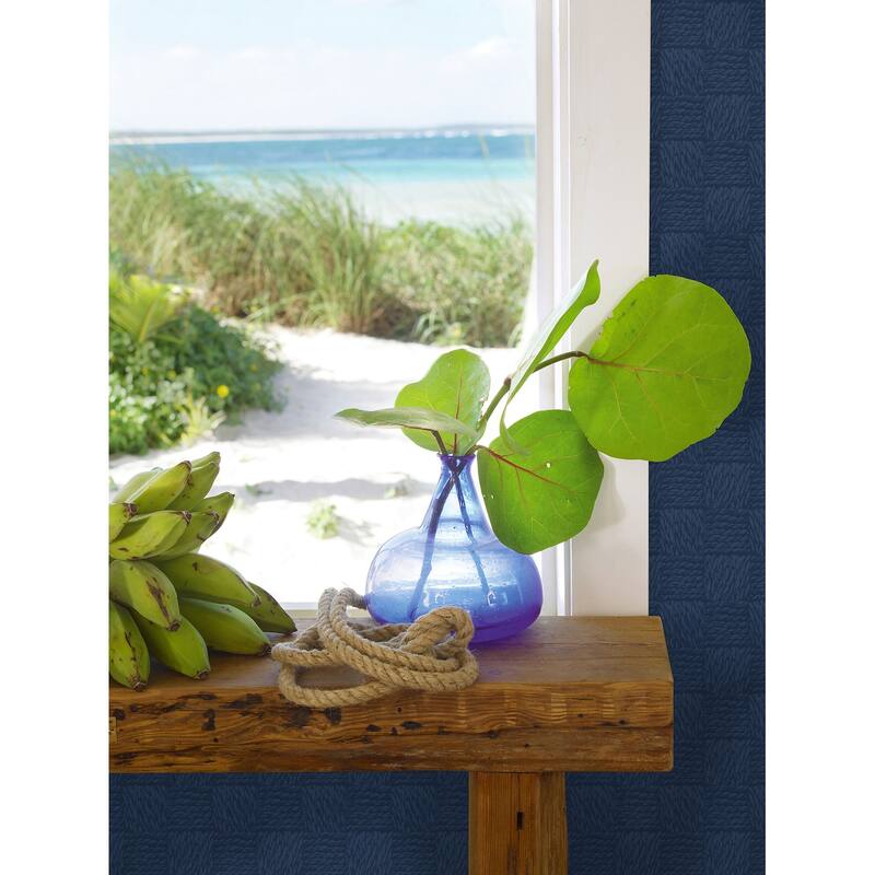 A-Street Prints Calabash Navy Rope Basketweave Wallpaper