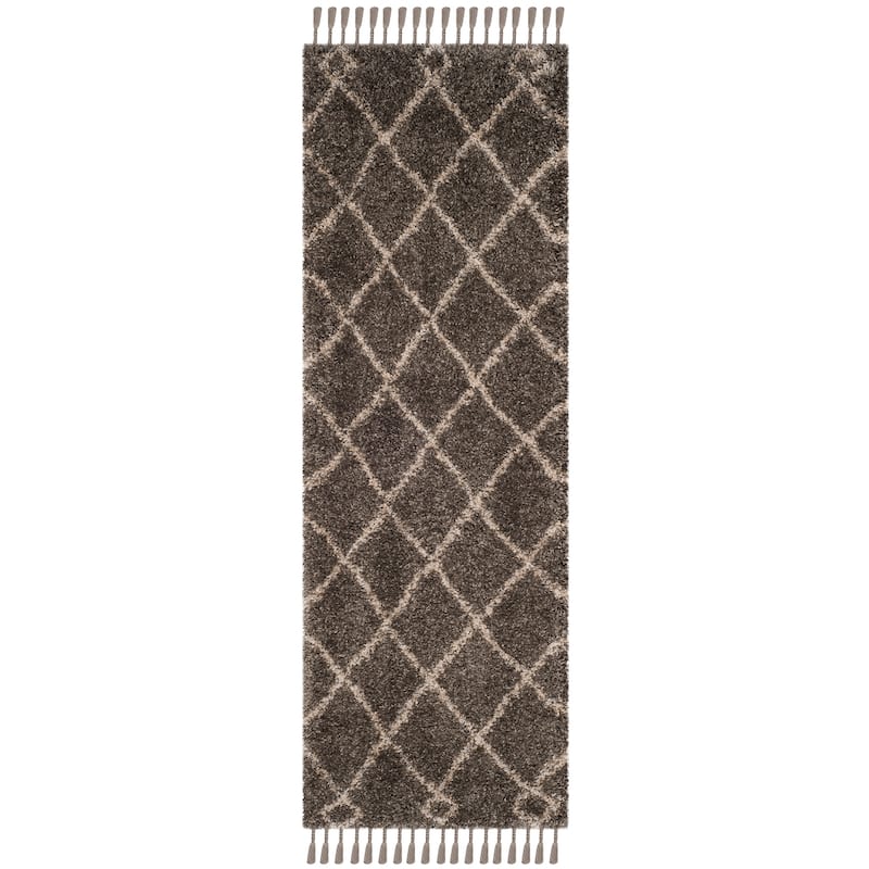 SAFAVIEH Moroccan Fringe Shag Blagorodna 2-inch Thick Rug - 2'3" x 9' Runner - Grey/Cream
