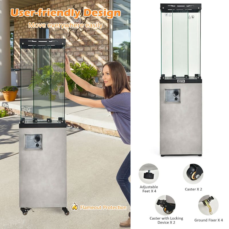 Gymax 41,000 BTU Propane Patio Heater Glass Tube Standing Gas Heater