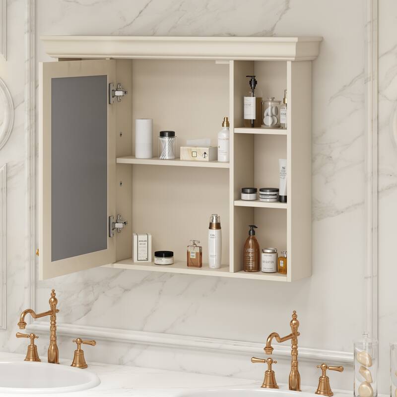 GDFStudio - Valence Modern Wall-Mounted Bathroom Storage Cabinet with Mirror and Open Shelves - 35'' x 28''