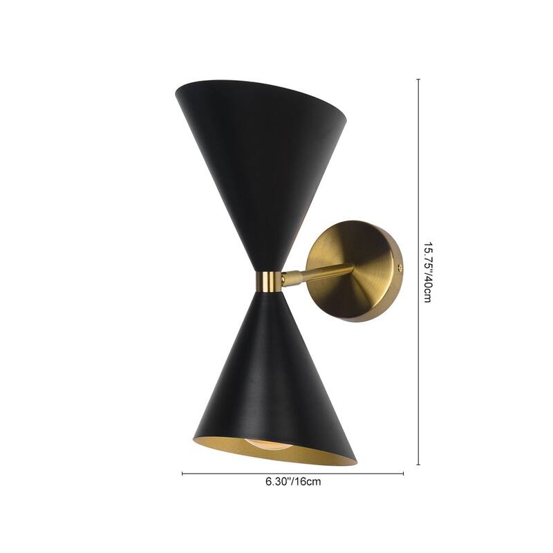 2-Light Black Gold UP Down Cone Wall Sconce