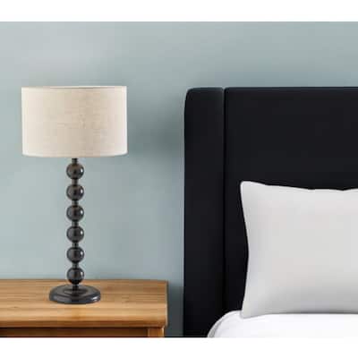 HomeRoots 28" Black Solid Wood Candlestick Table Lamp With Off White Drum Shade - 13.75