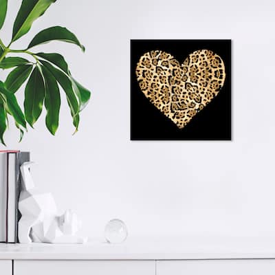 Wynwood Studio Canvas Fashion and Glam Heart Cheetah Print Gold and Metallic Gold Glam Wall Art Canvas Print