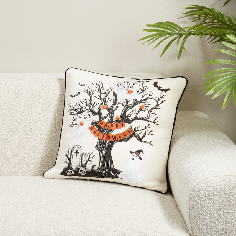 Happy Halloween Tree Throw Pillow